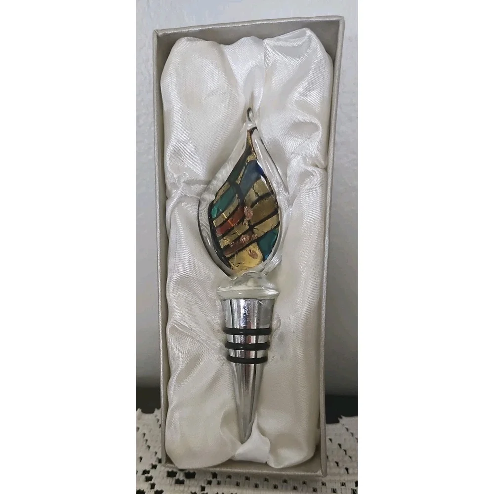 Murano Style Handblown Art Glass Bottle Stopper‎ Multicolored w/bronze flecks